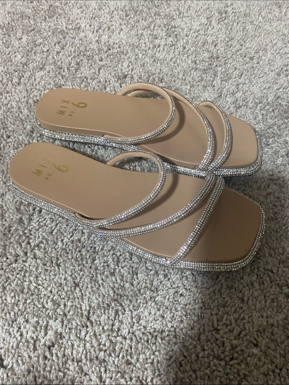 Mix No. 6 Nude Rhinestone Strappy Slide Sandals